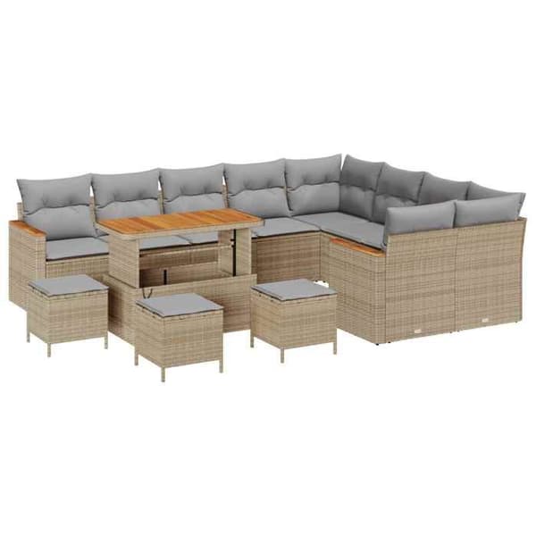 Maison Exclusive - 13 osan beige polyrottinkinen puutarhakalustesetti