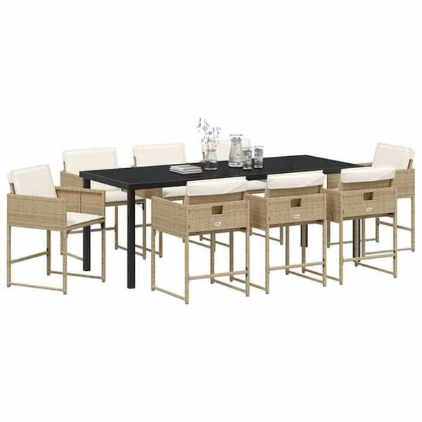 Spisestue sæt have - EKSKLUSIV HUS - 9 dele - Beige - Polyrotin - Tempereret glas plade beige