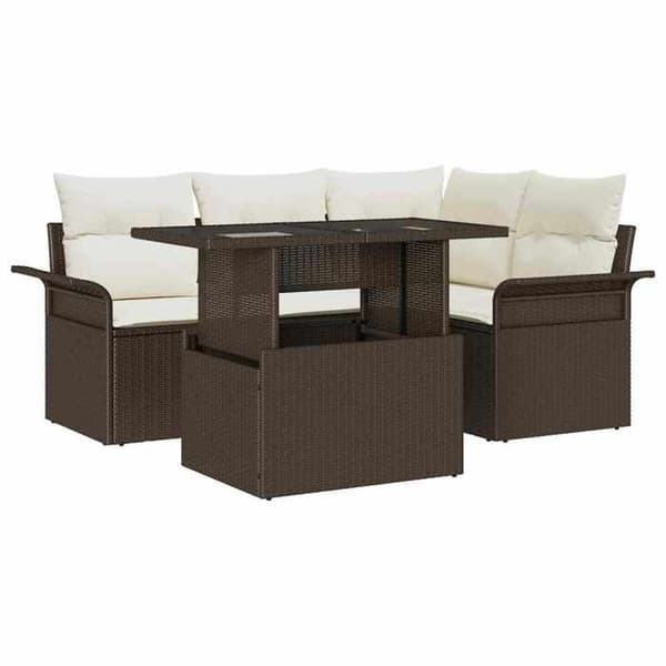 Trädgårdsmöbelset - EXKLUSIV HEM - 5 delar - Brun - Poly rattan - Modulär, akacia brun