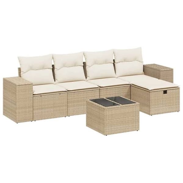 Maison Exclusive - Trädgårdsmöbler med kuddar 6 delar beige flätad resin