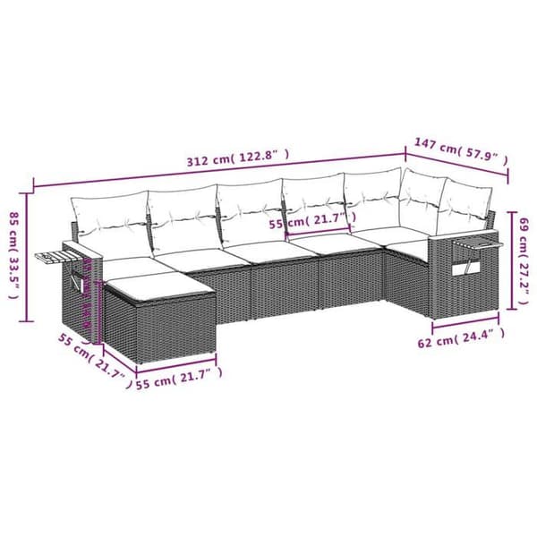 Maison Exclusive - Trädgårdsmöbler med kuddar 7 delar grå flätad resin