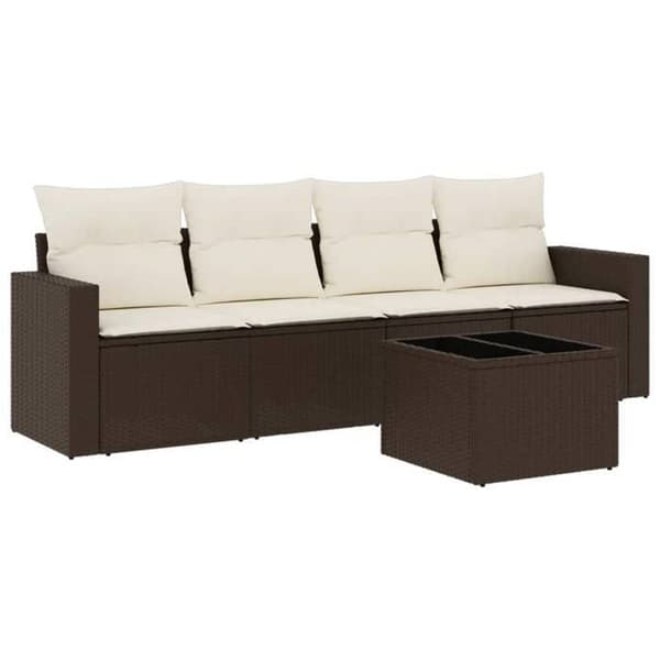 Maison Exclusive - Trädgårdsmöbler med kuddar 5 delar brun flätad resin