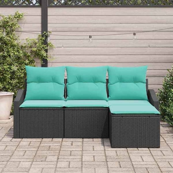 Trädgårdsmöbler - EXKLUSIVT HUS - 4 delar - Poly rattan & stål - Kuddar i polyestermousse - Justerbart bord Svart