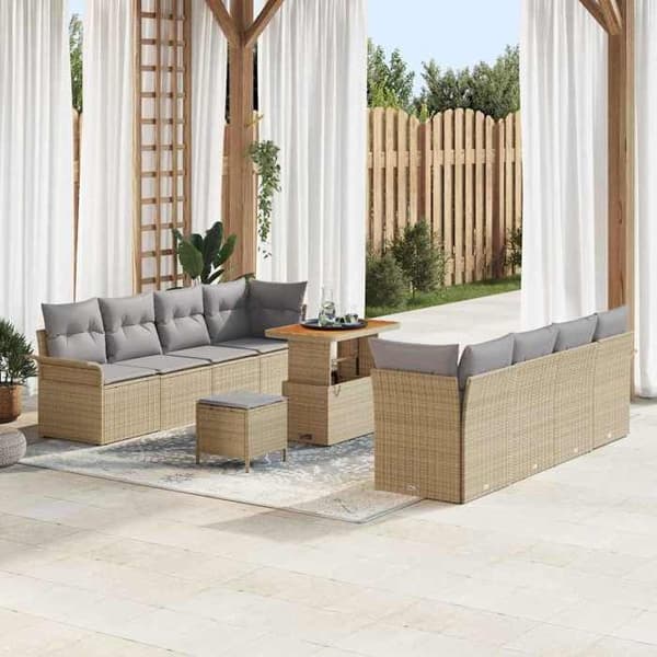 Maison Exclusive - 11 osan beige polyrottinkinen puutarhakalustesetti