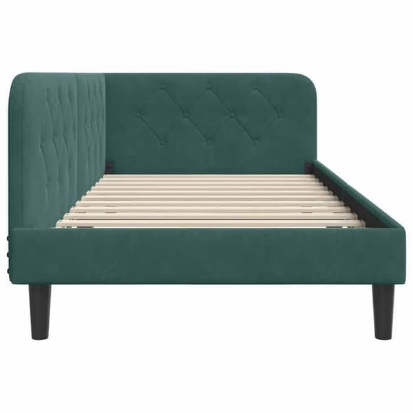 Sängram i hörn - EXKLUSIV HEM - L-formad design - Sammet - Mörkgrön - 90 x 190 cm Mörkgrön