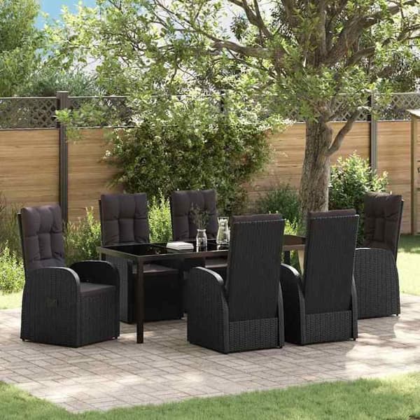 Maison Exclusive - 7 pc have spisebordssæt i sort polyrotin Svart