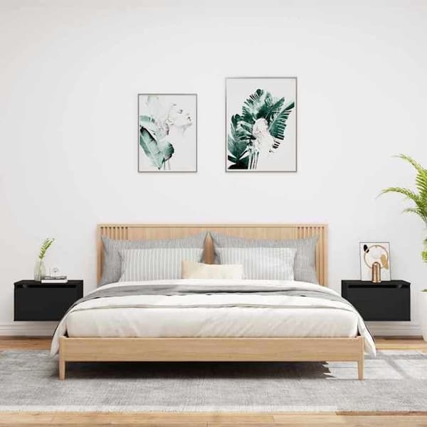 Maison Exclusive - Väggmonterade sängbord med LED-lampor 2 st svart sort