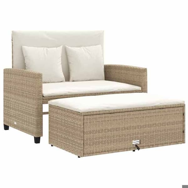 Maison Exclusive - Trädgårdsoffa med kuddar 2 platser beige flätad resin