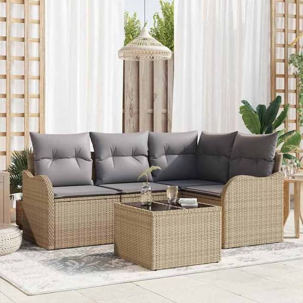 Maison Exclusive - 5 osan beige polyrottinkinen puutarhakalustesetti