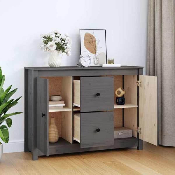 Maison Exclusive - Harmaa buffet 100x35x74 cm massiivipuusta, mänty Grå