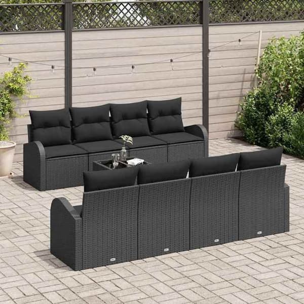 Havemøbler - EKSKLUSIVT HUS - Sæt med 9 dele - Sort - Polyrotin - Modulerbar Svart