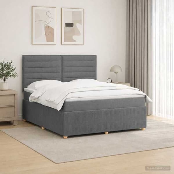 Maison Exclusive - Boxspring säng med LED och mörkgrå madrass 140 x 190 cm Tyg Mörkgrå