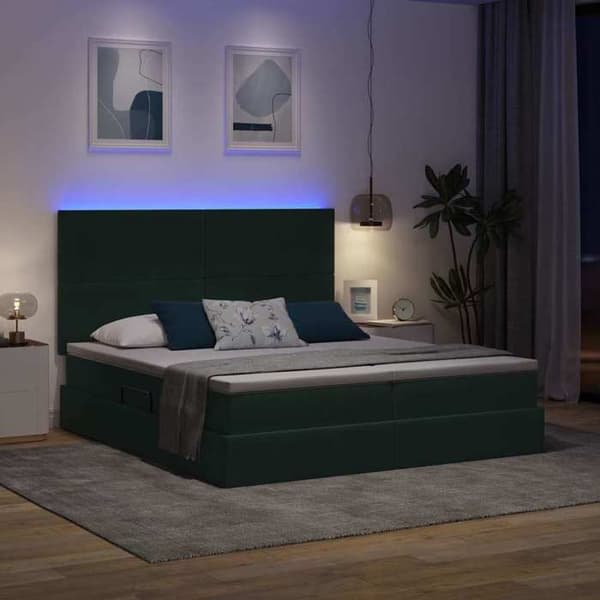 Maison Exclusive - LED opbevaringsseng med madras Mørkegrøn 200 x 200 cm Mörkgrön