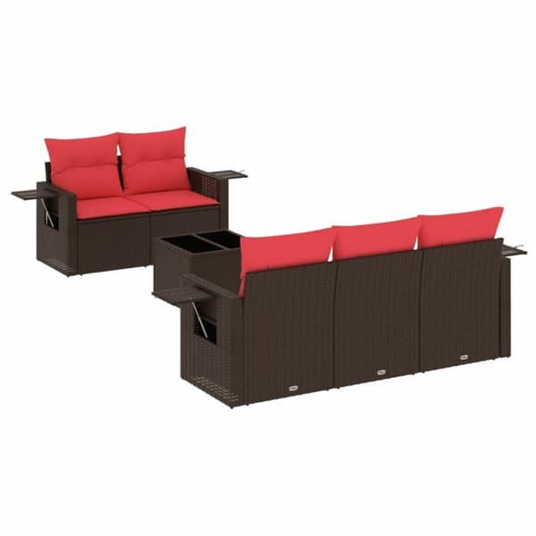 Maison Exclusive - 6-delars trädgårdsoff-set med bruna kuddar i flätad resin brun