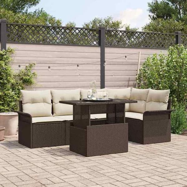 Modulær have-sofa - EKSKLUSIV HUS - 6 stk - Brun - Poly rattan og akacie - Polyester puder brun
