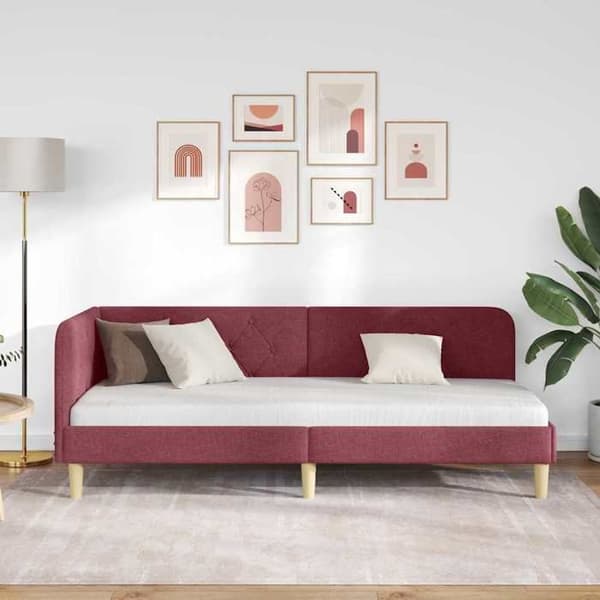 Vinkelsängram - EXKLUSIV HEM - L-formad säng - 80 x 200 cm - Polyester tyg - Vändbart armstöd Bordeaux