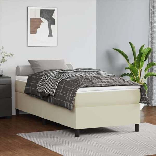 Maison Exclusive - Sengebund med cremefarvede lameller 80x200 cm i kunstlæder