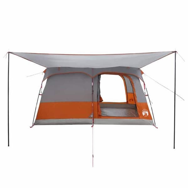Familjetält - EXKLUSIVT HUS - 6 platser - Polyester - Grå och orange - Fällbar & väderbeständig