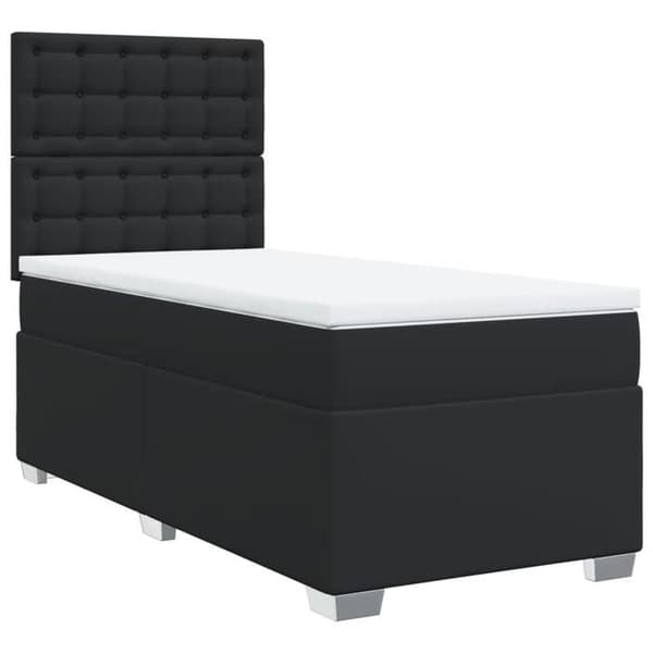 Maison Exclusive - Sengebund med lameller og madras Sort 90x200 cm Simililæder