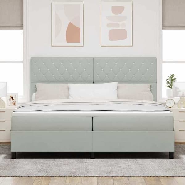 Maison Exclusive - LED-jousipatja vaaleanharmaalla 200 x 200 cm samettia Ljusgrått