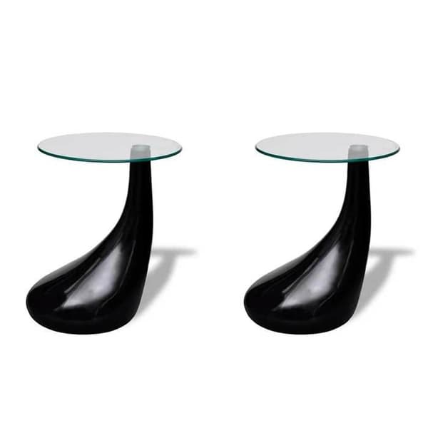 Maison Exclusive - Sofabord og rund bordplade i sort blank glas 2 stk. Svart