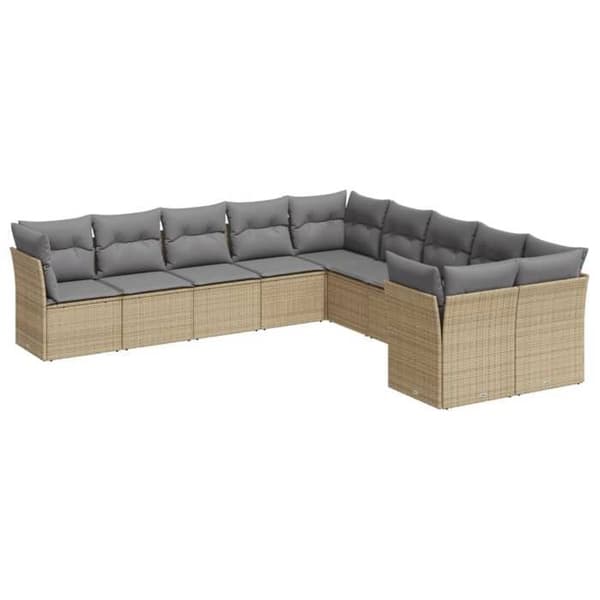 Maison Exclusive - Trädgårdsmöbler med kuddar 10 delar beige flätad resin