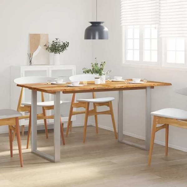 Maison Exclusive - Matbord 154x80x76 cm i solid akaciaträ silverfärgade (fötter)