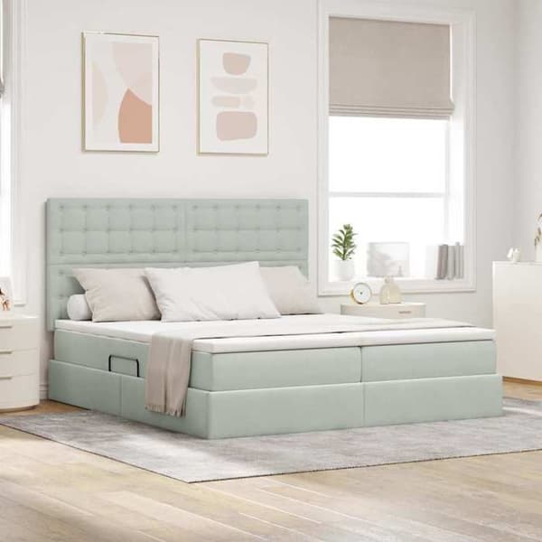 Maison Exclusive - Förvaringssäng med lagring Ljusgrå 200 x 200 cm Sammet Ljusgrått