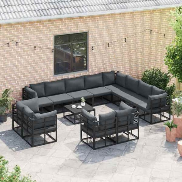 Maison Exclusive - 12-delars trädgårdsoff-set Svart Aluminium