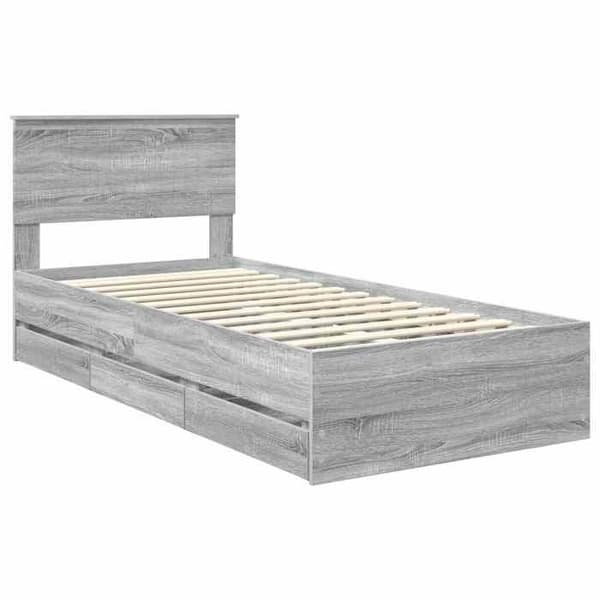 Sengestel - EKSKLUSIV HUS - Standardmodel - Ingeniørtræ - Skjulte skuffer - Grå 200x93 cm