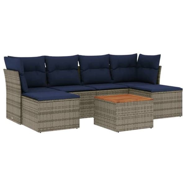 Havemøbler - MAISON EXCLUSIVE - Sofa sæt 7 dele - PE rattan - Grå puder - Akacietræ bordplade grå