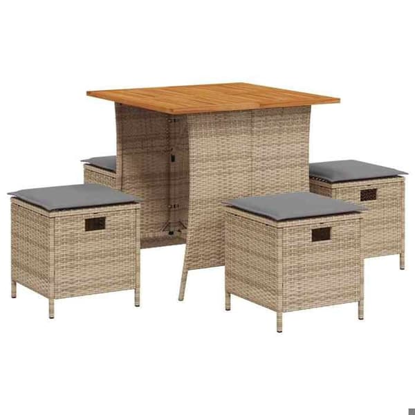 Maison Exclusive - Puutarhakalusteryhmä tyynyillä 5 kpl Beige polyrottinki
