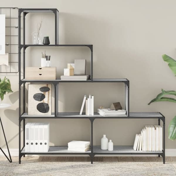 Maison Exclusive - Bibliotek i 4 niveauer sonoma grå ingeniørtræ
