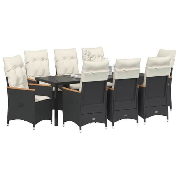 Maison Exclusive - 9 pc have spisebordssæt i sort polyrotin Svart