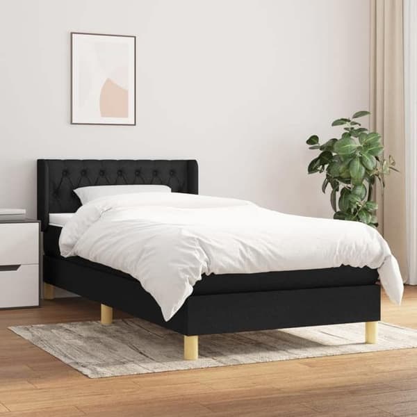 Maison Exclusive - Sengebund med lameller og madras Sort 90x190 cm Stof
