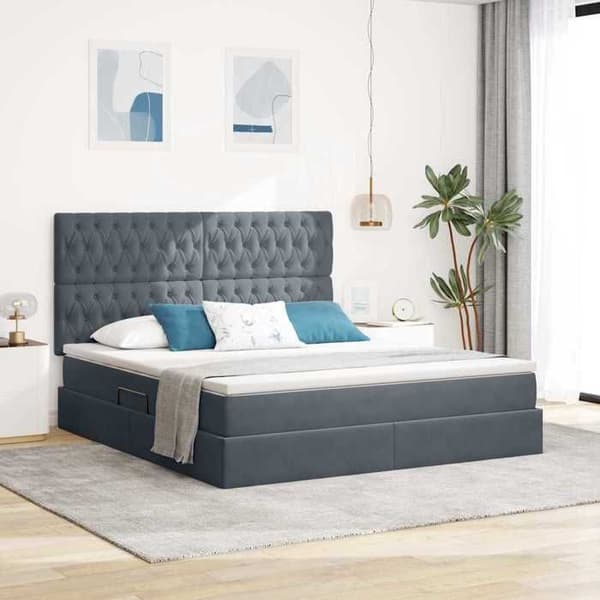 Maison Exclusive - Seng med opbevaring og madras Mørkegrå 180 x 200 cm Velour Mörkgrå
