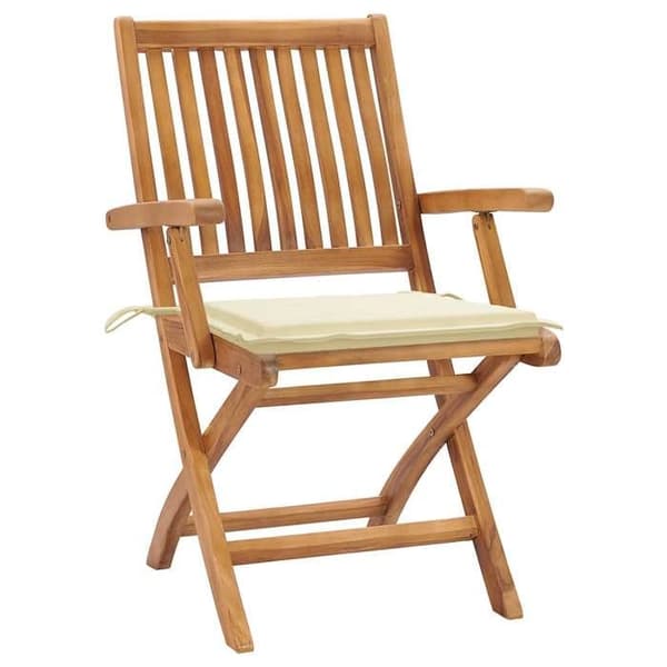 Maison Exclusive - Fällbara stolar med kuddar, 4 delar, i massivt teak Kräm (kuddar)