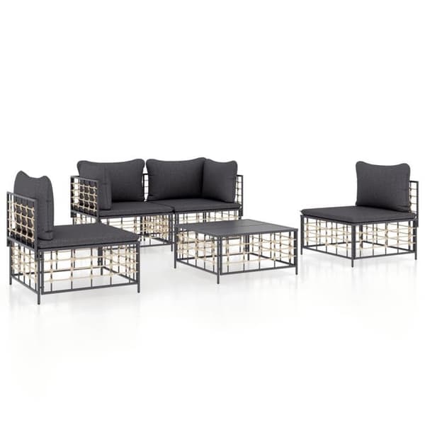 Trädgårdsmöbler 5 delar - Maison Exclusive - Antracitfärgad flätad resin - Mörkgrå kuddar - Modulerbar stålram