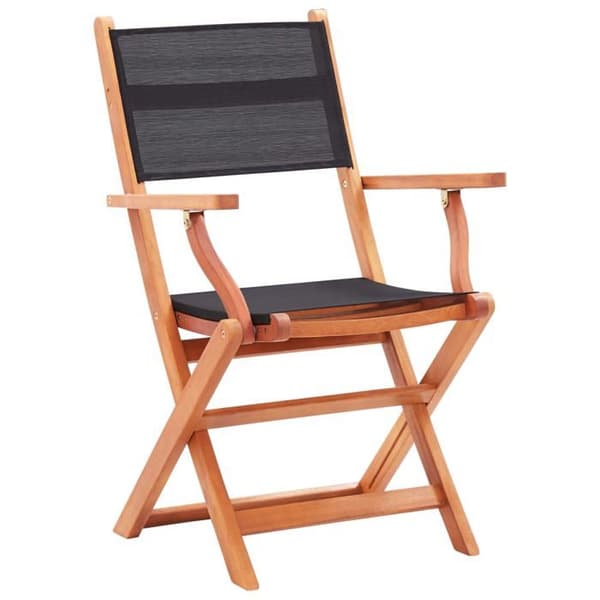 Foldbare havestole - EKSKLUSIV HUS - Sæt af 8 - Eucalyptus træ - Sort Textilène - Belastning 110 kg Svart