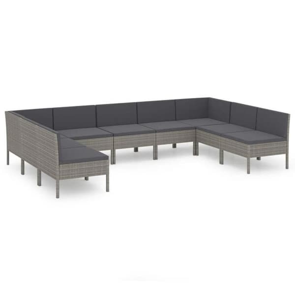 Maison Exclusive - Trädgårdsmöbler 9 delar med kuddar, flätad resin, grå