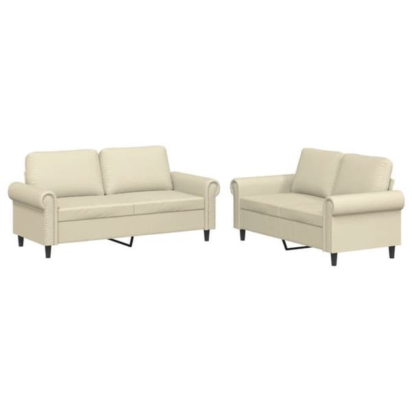 Soffa 2 st - MAISON EXCLUSIVE - Set 2 st - Konstläder crème - Metallstruktur - Fläckbeständig Grädde
