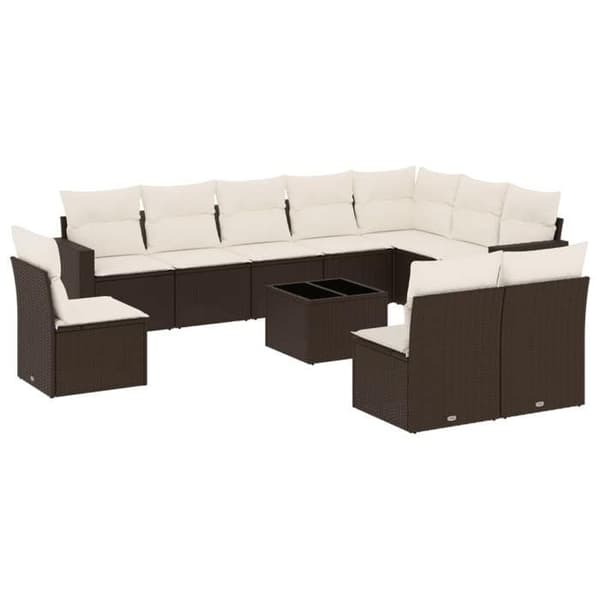 Maison Exclusive - Trädgårdsmöbler och kuddar 11 delar brun flätad resin