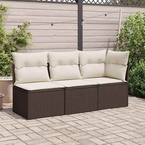 Maison Exclusive - Trädgårdsoffa med kuddar 3 platser brun flätad resin