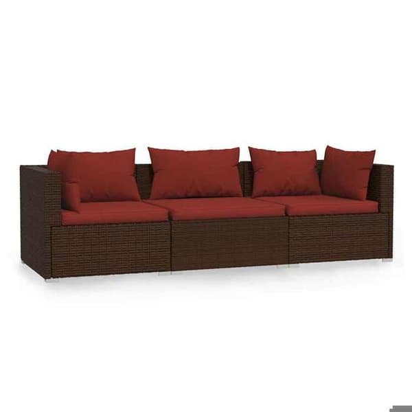 Maison Exclusive - Soffa 3 platser med kuddar Brun Flätad resin