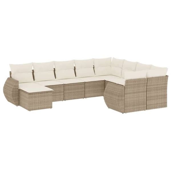 Maison Exclusive - Trädgårdsmöbler med kuddar 10 delar beige flätad resin