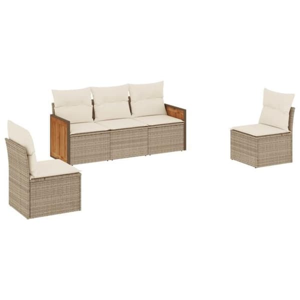 Maison Exclusive - Trädgårdsmöbler med kuddar 5 delar beige flätad resin