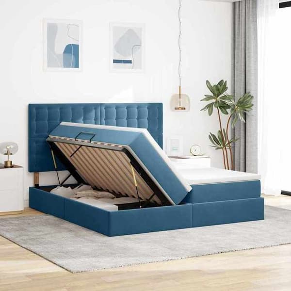 Förvaringssäng - EXKLUSIV HEM - Maison Exclusive - Mörkblå sammet - 200 x 200 cm - Hydraulisk lyft Mörkblå