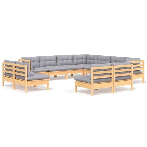 Maison Exclusive - 11 dele have møbler med grå puder i solid fyrretræ grå