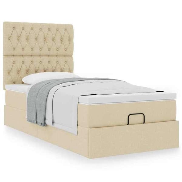 Sängsoffa - Maison Exclusive - 90x200 cm - Crème tyg - Hydraulisk förvaring Grädde