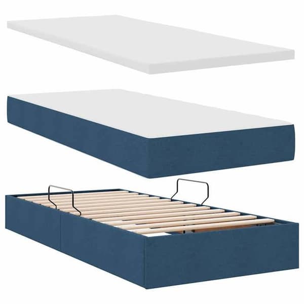 Förvaringssäng - EXKLUSIV HEM - 200 x 200 cm - Blå - Polyester huvudgavel - Hydraulisk lyft Blå